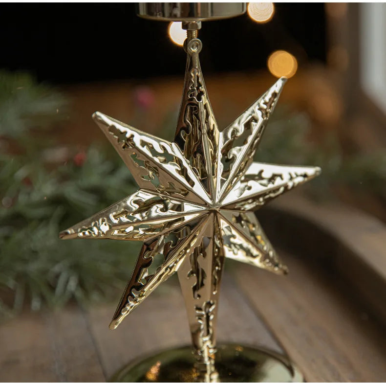 Christmas Golden Wrought Iron Candlestick Star Elk Christmas Tree Candle Holder Merry Christmas New Year Table Decoration