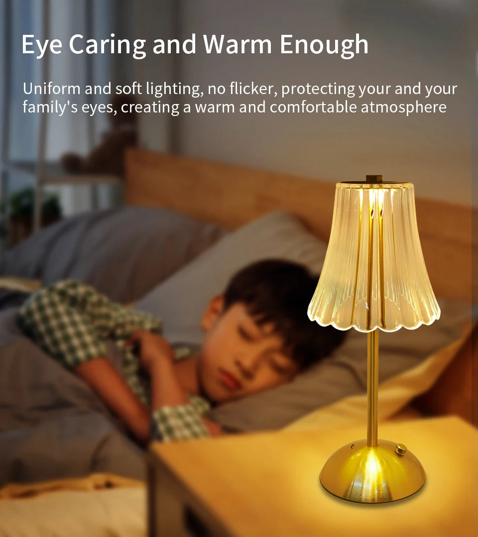 LED Table Lamp Touch Sensor Dimmable Desktop Night Light Rechargeable Wireless Reading Lamp for Hotel Bar Bedroom Decor Light