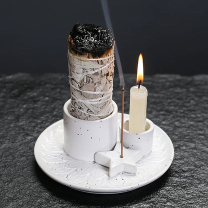 1Pcs Ceramic Incense Burner Holder Multifunctional 4-in-1 for Palo Santo Sage Sticks Candles & Crystals Ideal for Christmas