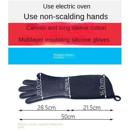 Extra Long Professional Silicone Oven Mitts Gloves with Quilted Liner Durable Heat Resistant Grill Oven Gloves Baking Tools