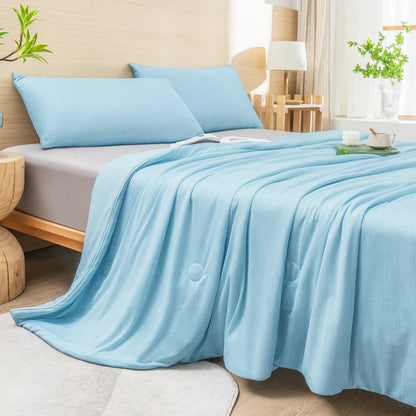 Cooling Blanket for Bed Silky Air Condition Comforter Lightweight Cooled Ice Summer Quilt with Double Side Cold & Cooling Fabric