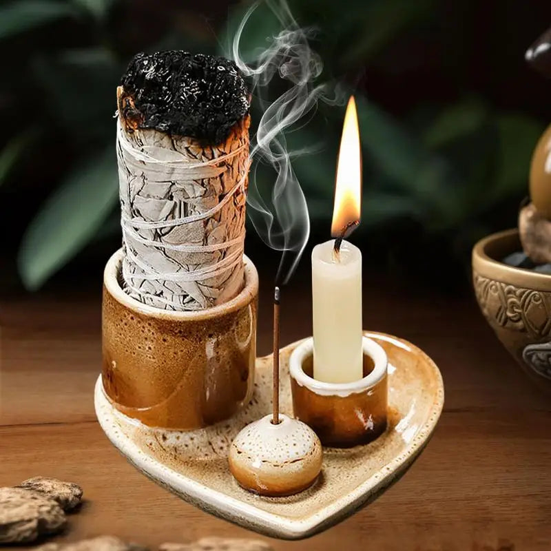 Incense Holder Ceramic Burner Stand Bowl 4-in-1 Incense Stick Holder Spiritual Zen Art For Living Room Yoga Relaxation Home
