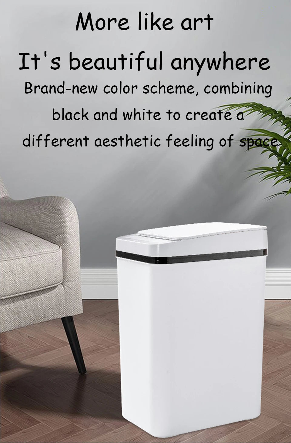 Bathroom Touchless Trash, 12L Motion Sensor-Activated Trash Can with Lid, Automatic Kitchen Trash for Office, Living Room, Bedroom