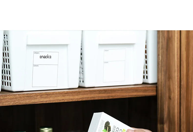 New 4/3PCS Crate Plastic Storage Box with Label Kitchen Basket Home Storage Supplies Desktop Cosmetic Stationery Organizer Boxes