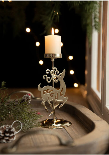 Christmas Golden Wrought Iron Candlestick Star Elk Christmas Tree Candle Holder Merry Christmas New Year Table Decoration