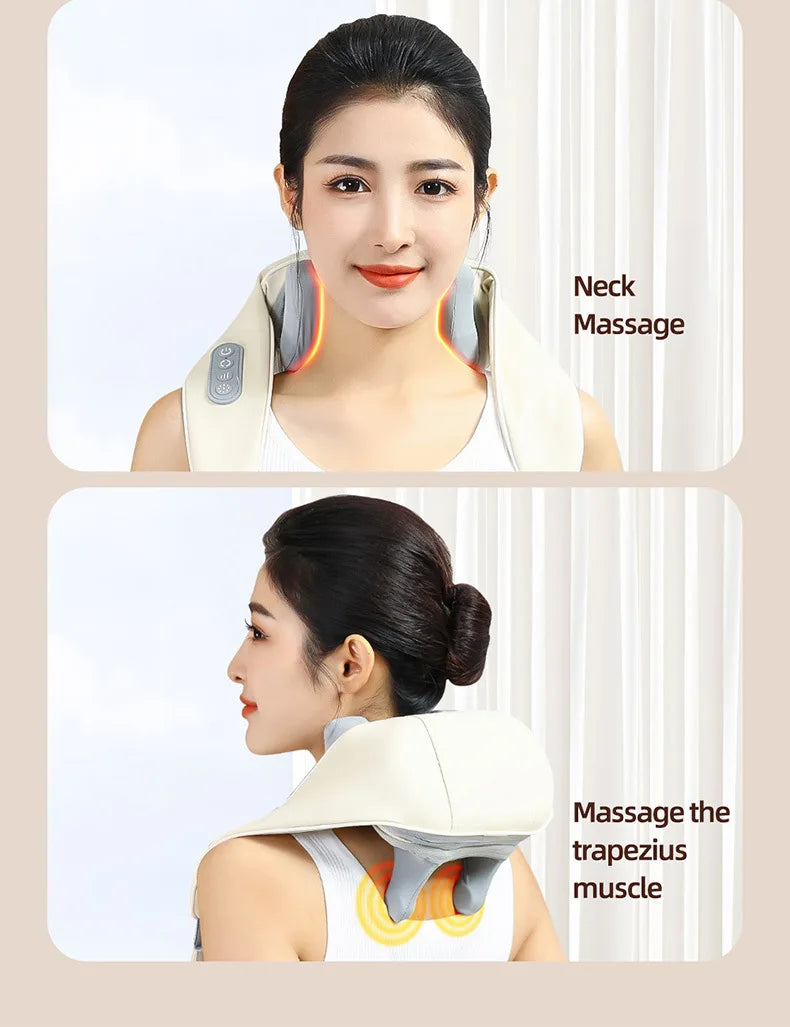 20W Beige Neck And Shoulder Massager Wireless Shoulder And Back Kneading Massage Shawl Trapezius Neck Cervical Masajeador