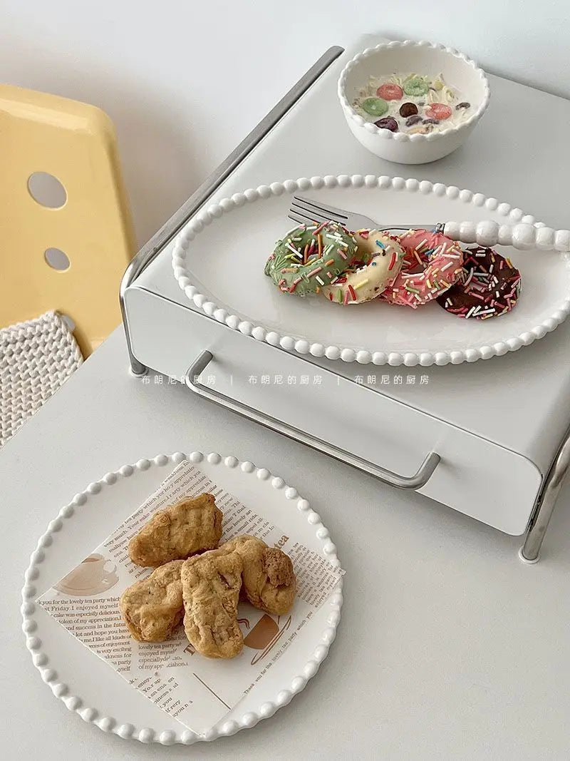 French Ins Ceramic Plates Home Pearl Edge Plates Western Cuisine Dish Home Breakfast Plates Steak Oval Household Tableware