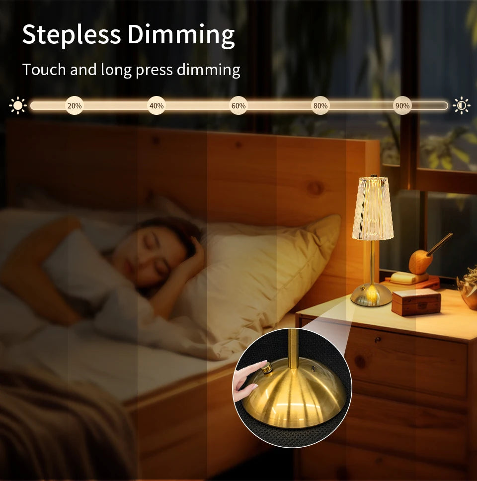 LED Table Lamp Touch Sensor Dimmable Desktop Night Light Rechargeable Wireless Reading Lamp for Hotel Bar Bedroom Decor Light