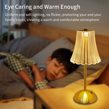 Rechargeable Crystal LED Table Lamp Touch Sensor Dimmable Desktop Nightlight Reading Lamp For Bar Hotel Restaurant Bedroom Decor