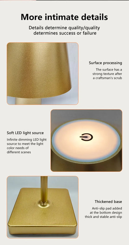 LED Desk Lamp Usb Rechargeable Table Lamp Wireless Touch 3 Color Desktop Night Light Bar Restaurant Creative Ambient Light Decor