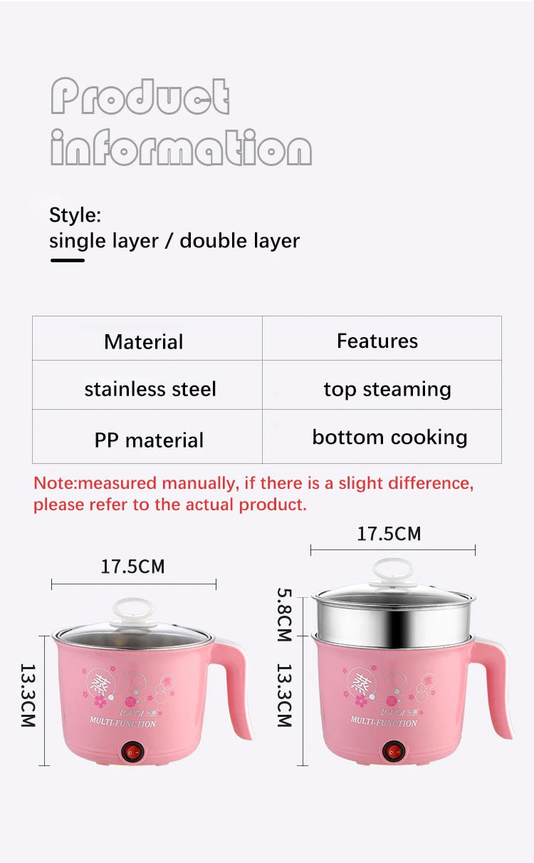 Electric Cooker Home Multifunction Hot Pot 1-2 People Heating Pan Cooking Pot Machine Mini Rice Cooker Kitchen Appliances
