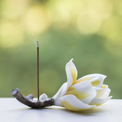 Handmade ceramic magnolia stick incense burner holder, elegant home decoration incense holder