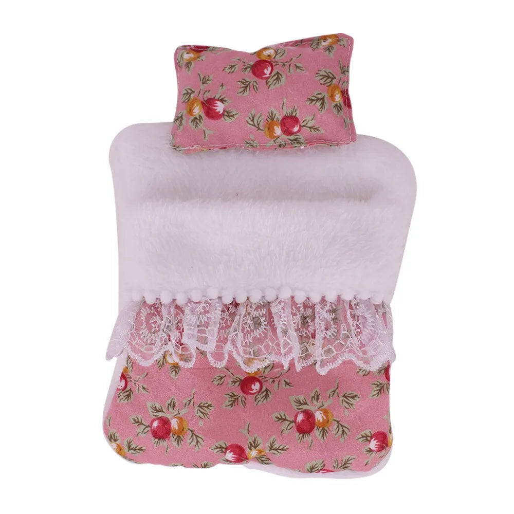 For 17cm Labubu Doll Accessories Sleeping Bag Cute Lace Style Doll Quilts Pillow Flower Strawberry Soft Doll Decoration Toys