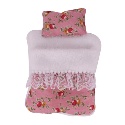 For 17cm Labubu Doll Accessories Sleeping Bag Cute Lace Style Doll Quilts Pillow Flower Strawberry Soft Doll Decoration Toys