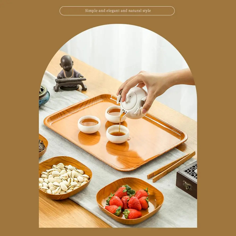 Kitchen Wood Grain Plastic Square Plate Flower Pot Tray Cup Pad Coaster Plate Kitchen Spit Bone Dish Plate Coaster Serving Plate