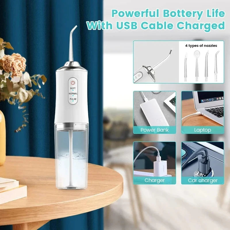 Smart Electric Oral Irrigator Water Flosser 4 Jets 3 Modes USB Charging Water Jet Irrigator Dental Teeth Cleaner