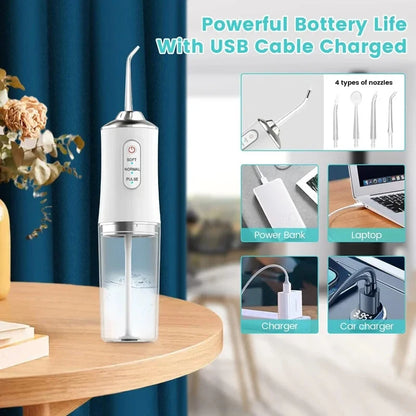 Smart Electric Oral Irrigator Water Flosser 4 Jets 3 Modes USB Charging Water Jet Irrigator Dental Teeth Cleaner