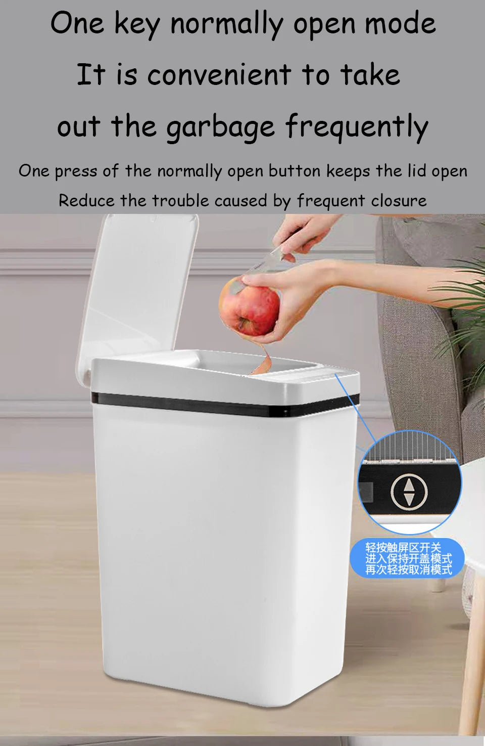 Bathroom Touchless Trash, 12L Motion Sensor-Activated Trash Can with Lid, Automatic Kitchen Trash for Office, Living Room, Bedroom