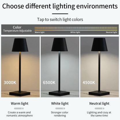 LED Desk Lamp Usb Rechargeable Table Lamp Wireless Touch 3 Color Desktop Night Light Bar Restaurant Creative Ambient Light Decor