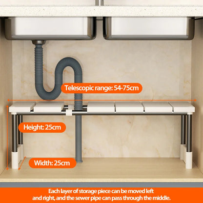 Kitchen Rack Retractable Under Sink Shelf Cabinet 2 Layer Multipurpose Pot Rack Cabinet Layered Storage Rack Bathroom Organizer