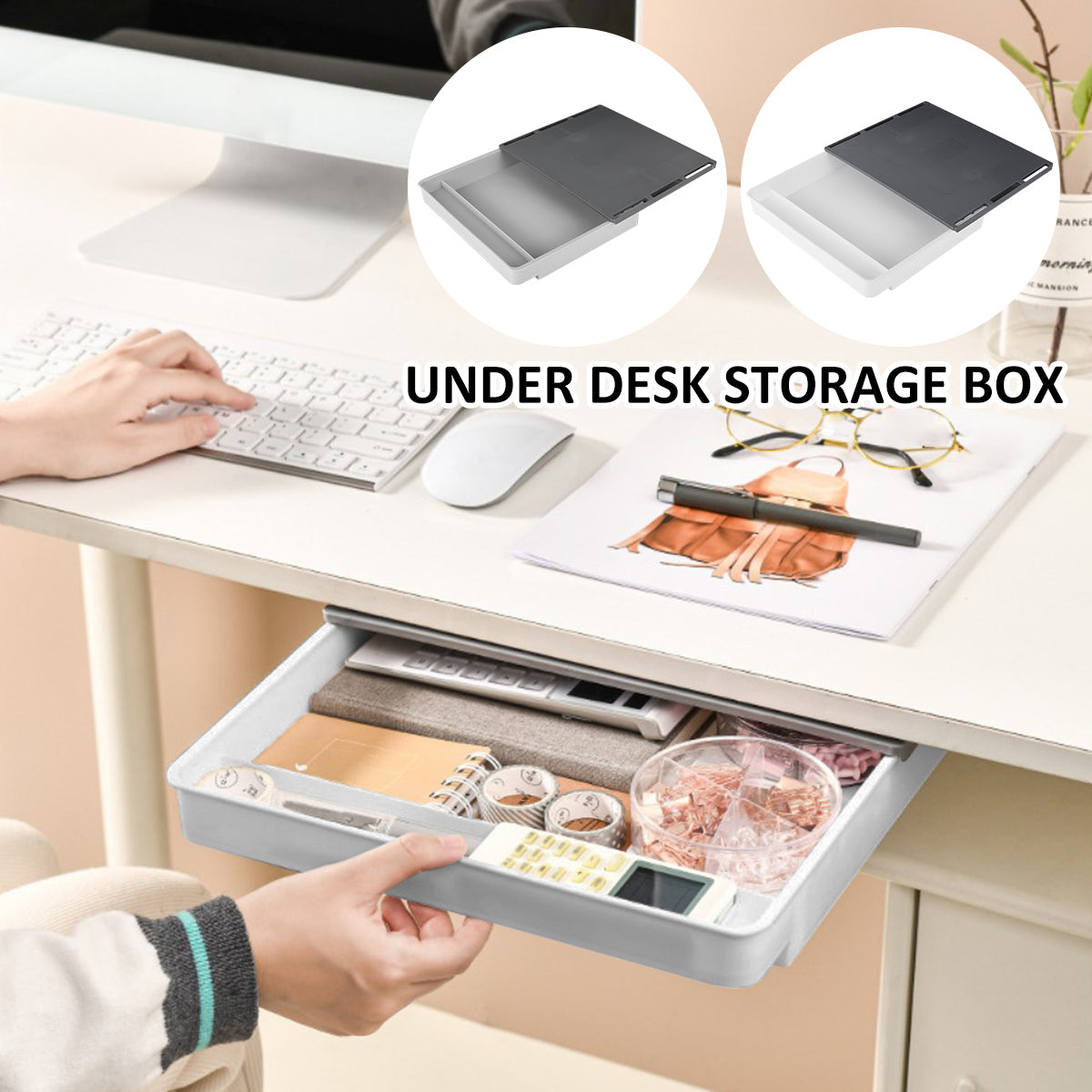 1/2Pcs Under Desk Drawer Storage Box Hidden Self-Adhesive Stationery Storage Drawer For Office Home Organizer Accessories