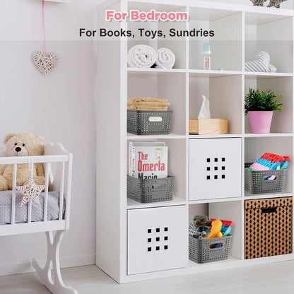 6 Pack Plastic Storage Box Hollowed Out Side Woven Simple Storage Organizer Basket, Home Goods Kitchen Sundry Boxes