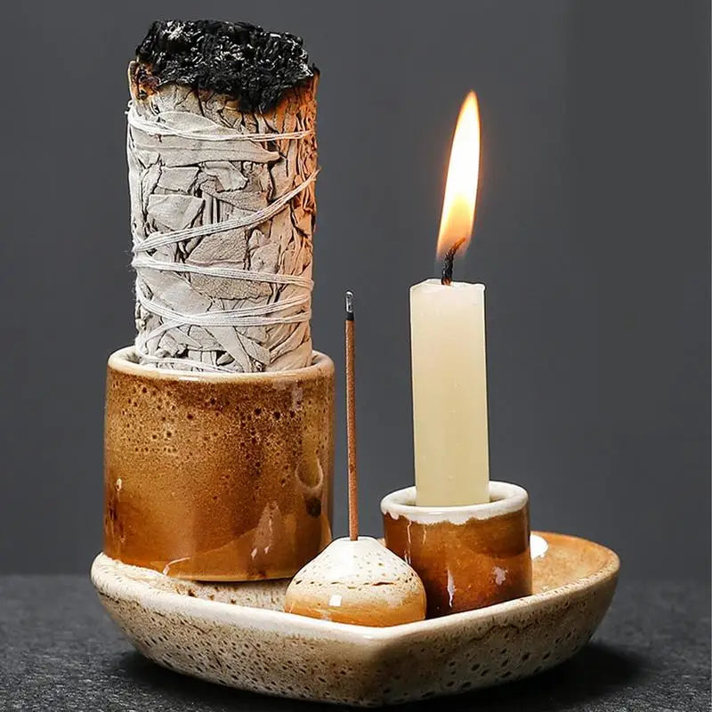 Incense Holder Ceramic Burner Stand Bowl 4-in-1 Incense Stick Holder Spiritual Zen Art For Living Room Yoga Relaxation Home