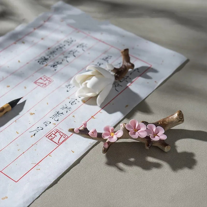Ceramic Plum Blossom Pen Rest Home Desktop Joss-stick Base Incense Ceremony Ornaments Zen Tea Ceremony Accessories Tea Pets