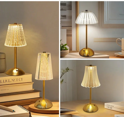 Rechargeable Crystal LED Table Lamp Touch Sensor Dimmable Desktop Nightlight Reading Lamp For Bar Hotel Restaurant Bedroom Decor