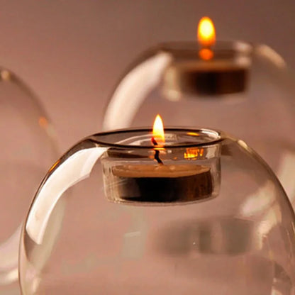 6/12Pcs Transparent Round Hollow Glass Candle Holder Christmas Wedding Banquet Bar Party Wax Holder Candlesticks Home Decoration