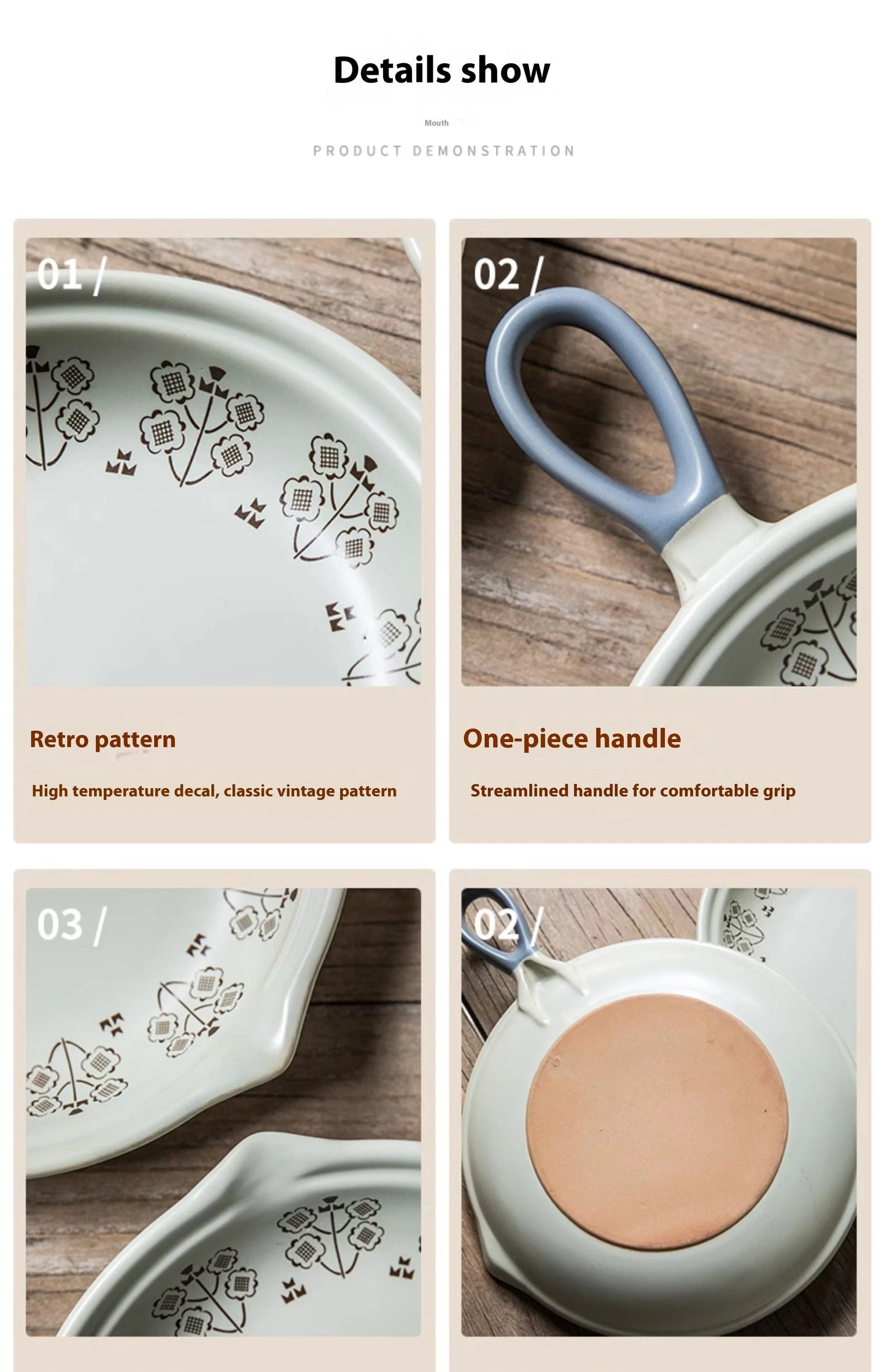 Ceramic Baking Pan Flat Bottomed Frying Pan  Wok Pan Fruit Plate with Handle Dinner  Dish Party Buffet Restaurant Cookware