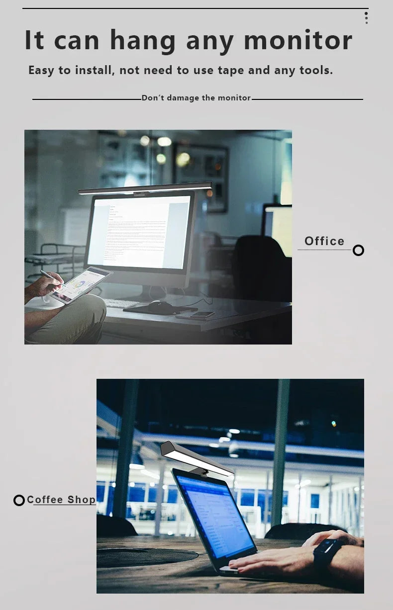 50cm Hanging PC Desk Lamp Computer Screen Display Light Computer Monitor Light Dimmable Timing Eye Protection for Study Work