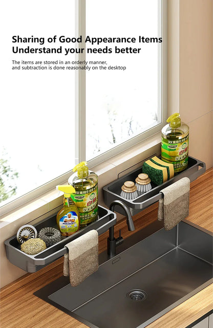 Kitchen Sink Organizer Drain Rack Self-draining Shelf Sponge Holder Dishcloth Faucet Storage Soap Drainer Kitchen Accessories