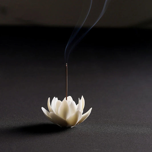 Incense stick holder with lotus ceramic decoration, suitable for living room/corridor/bedroom/bathroom/dining room