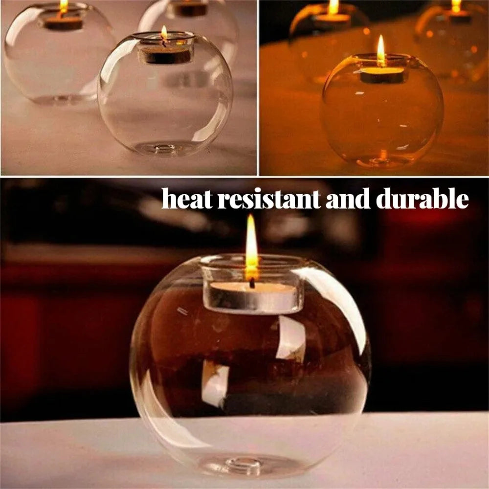 6/12Pcs Transparent Round Hollow Glass Candle Holder Christmas Wedding Banquet Bar Party Wax Holder Candlesticks Home Decoration