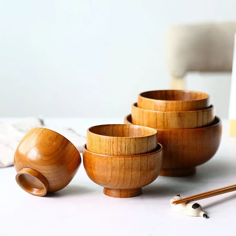 Natural Wooden Bowl Japanese Wood Rice Soup Bowl Salad Bowl Food Container Large Small Bowl for Kids Tableware Wooden Utensils