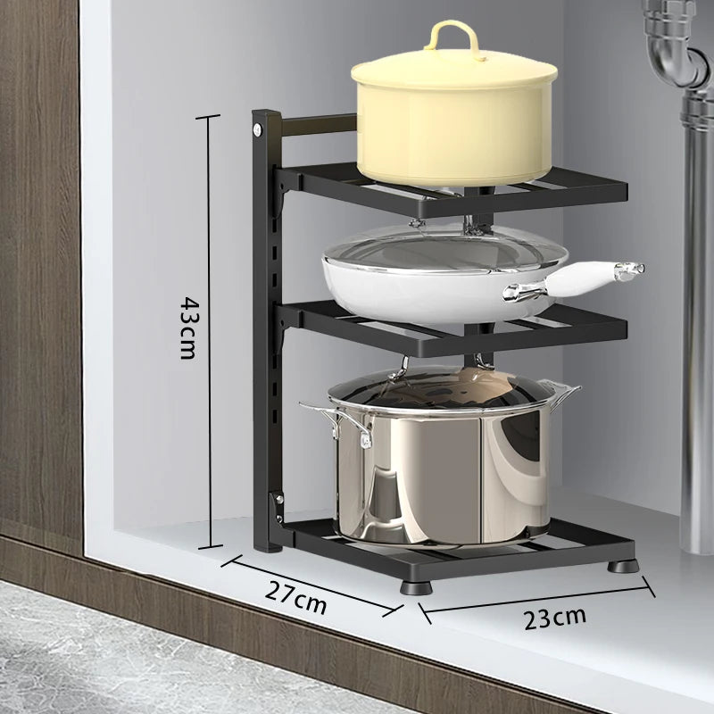 Kitchen Sink Organizer Rack Adjustable Pot Cabinet Rack Holder Multi-layer Home Frying Pan Holder Pot Bowl Storage Racks