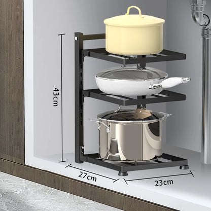 Kitchen Sink Organizer Rack Adjustable Pot Cabinet Rack Holder Multi-layer Home Frying Pan Holder Pot Bowl Storage Racks
