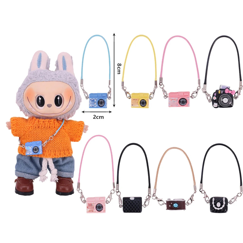 Doll Mini Crossbody Bag Cartoon Model Camera Pendant Doll Accessories For 15-17cm Plush Labubu Doll Gift,Girl's Dollhouse Toys