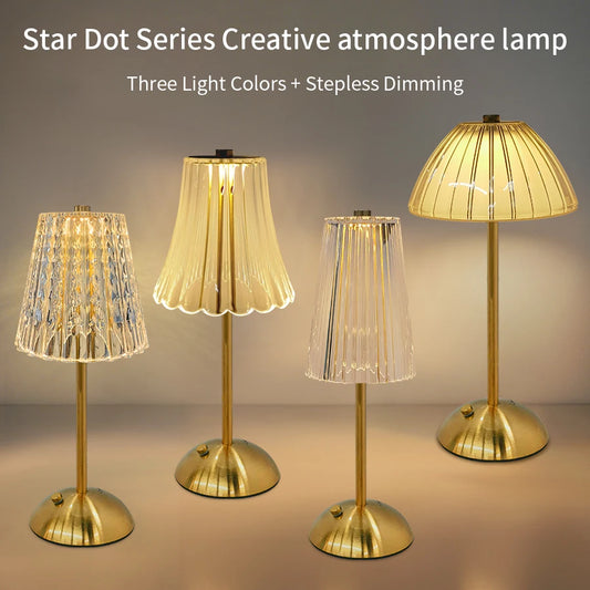 Rechargeable Crystal LED Table Lamp Touch Sensor Dimmable Desktop Nightlight Reading Lamp For Bar Hotel Restaurant Bedroom Decor