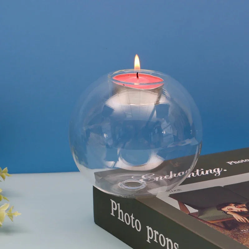 6/12Pcs Transparent Round Hollow Glass Candle Holder Christmas Wedding Banquet Bar Party Wax Holder Candlesticks Home Decoration