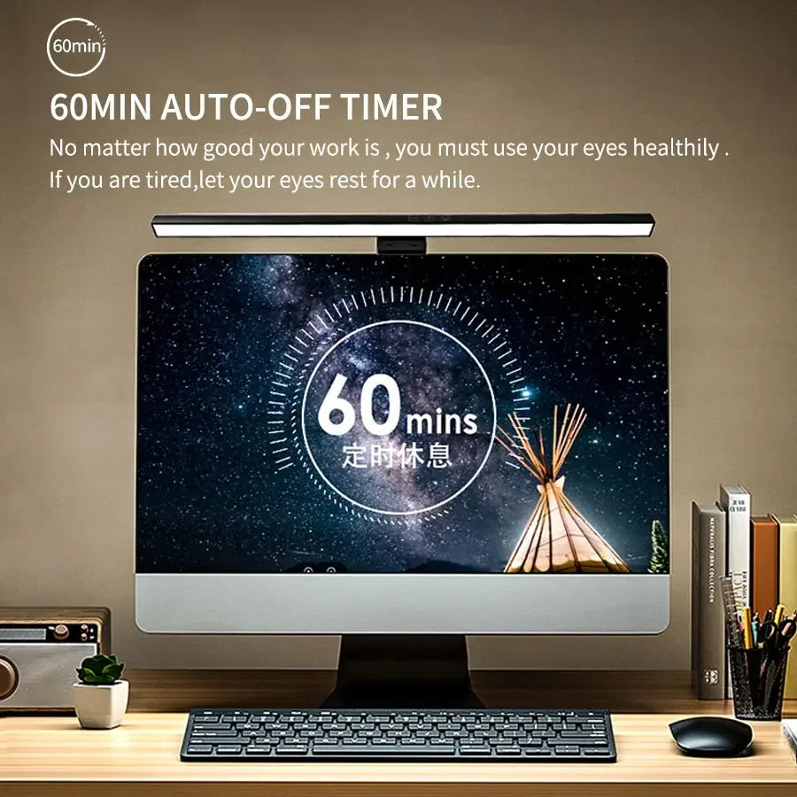 50cm Hanging PC Desk Lamp Computer Screen Display Light Computer Monitor Light Dimmable Timing Eye Protection for Study Work