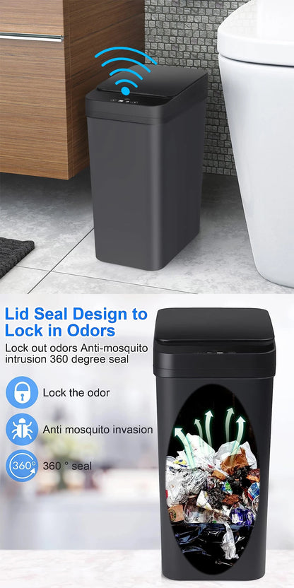 Bathroom Touchless Trash, 12L Motion Sensor-Activated Trash Can with Lid, Automatic Kitchen Trash for Office, Living Room, Bedroom