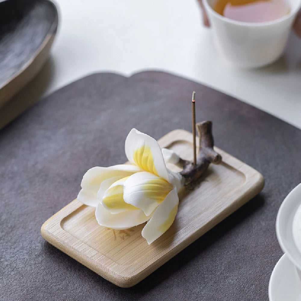 Handmade ceramic magnolia stick incense burner holder, elegant home decoration incense holder