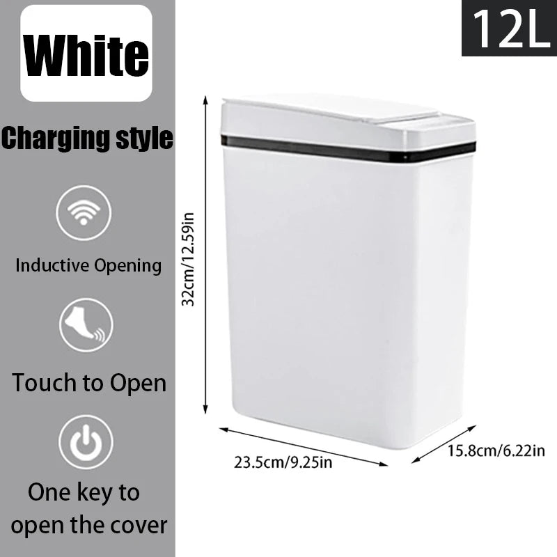 Bathroom Touchless Trash, 12L Motion Sensor-Activated Trash Can with Lid, Automatic Kitchen Trash for Office, Living Room, Bedroom