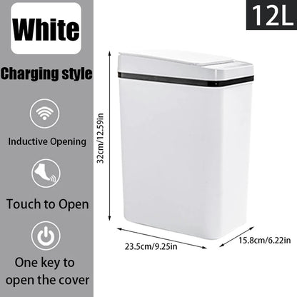 Bathroom Touchless Trash, 12L Motion Sensor-Activated Trash Can with Lid, Automatic Kitchen Trash for Office, Living Room, Bedroom