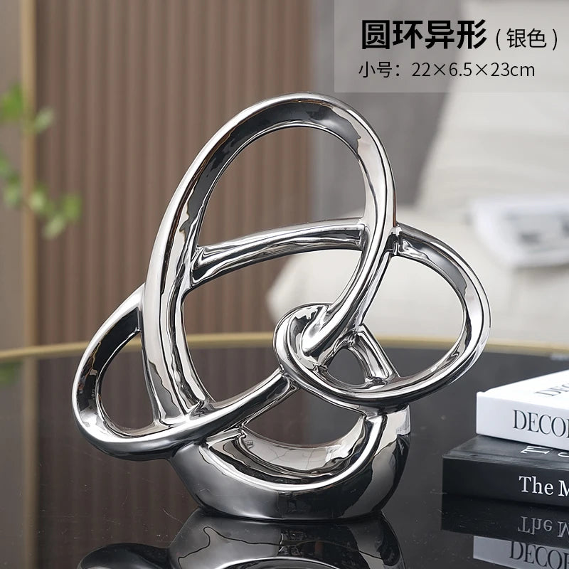 Ring Shaped Ornaments Electroplated Ceramic Sculpture Statue Decoration Furnishing Home Decor Crafts Home Accessories Figurines