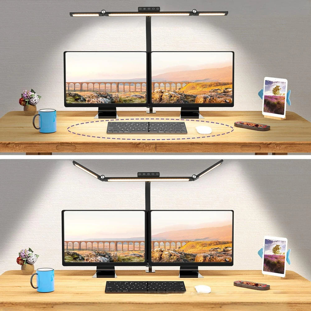 LED Desk Lamp Double Head Steoless Dimming Eye-Caring Home Reading Lights 3 Color Mode Flexible Adjustable PC Office Table Lamps