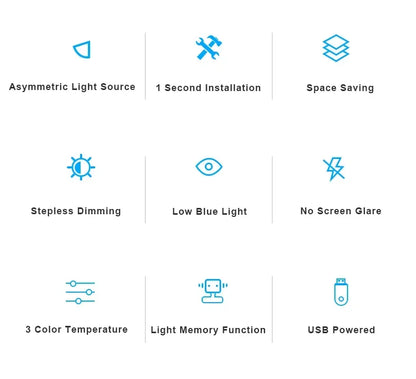 50cm PC Screen Display Hanging Light Computer Monitor Lamp Eye Protection Desk Lights Dimmable Timing Function for Study Work