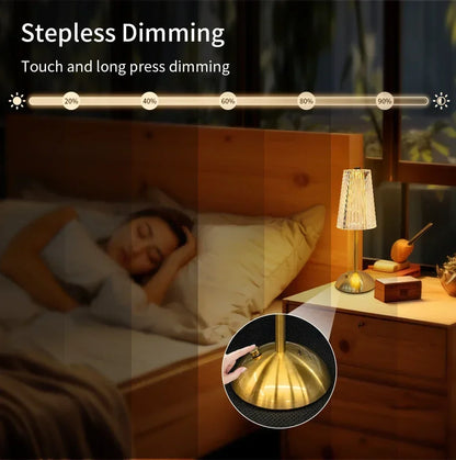 Rechargeable Crystal LED Table Lamp Touch Sensor Dimmable Desktop Nightlight Reading Lamp For Bar Hotel Restaurant Bedroom Decor